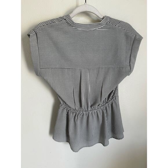 NWT Monteau Women's Peplum Blouse Blue White Stripe Size Medium - Picture 3 of 7